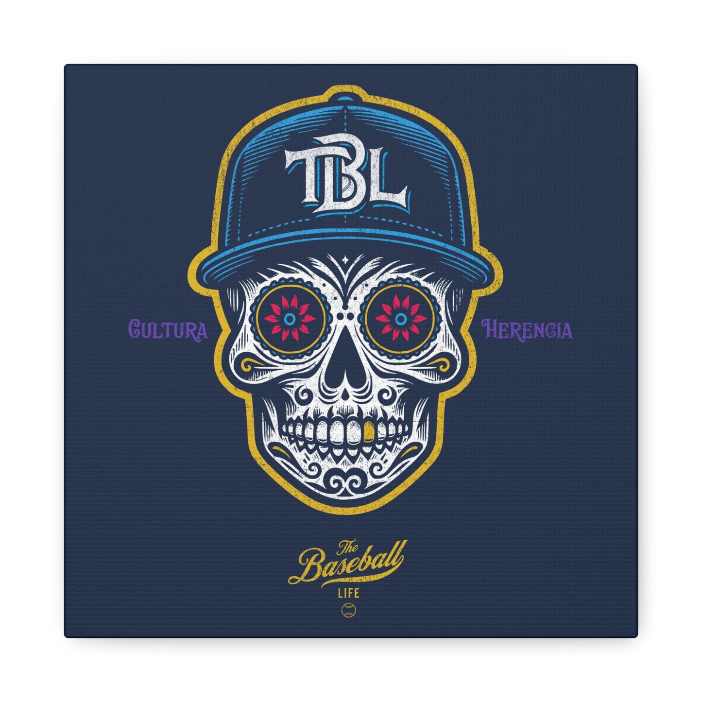 Beisbol Sugar Skull Series_Player 1 Wall Art Canvas_Navy