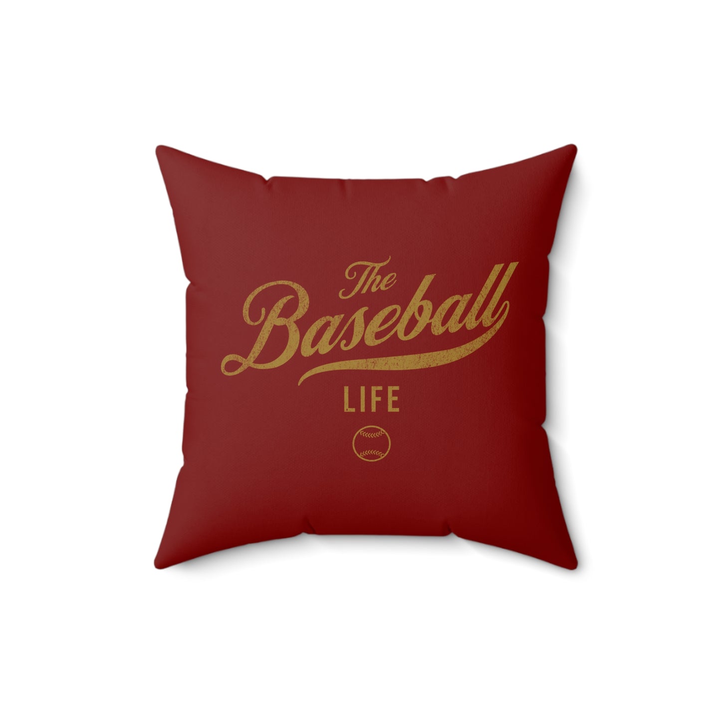 The Baseball Life Accent Pillow_Maroon w Old Gold Print