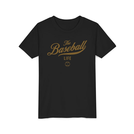 Youth The Baseball Life Classic Script T-Shirt_Old Gold Print