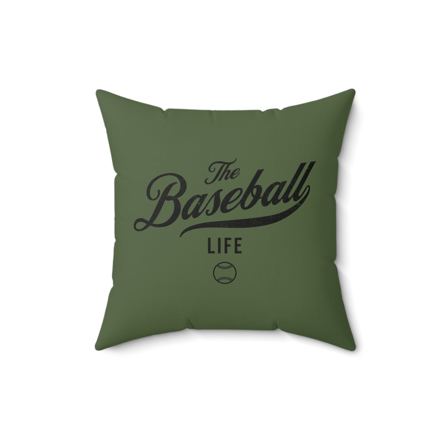 The Baseball Life Accent Pillow_Military Green w Black Print