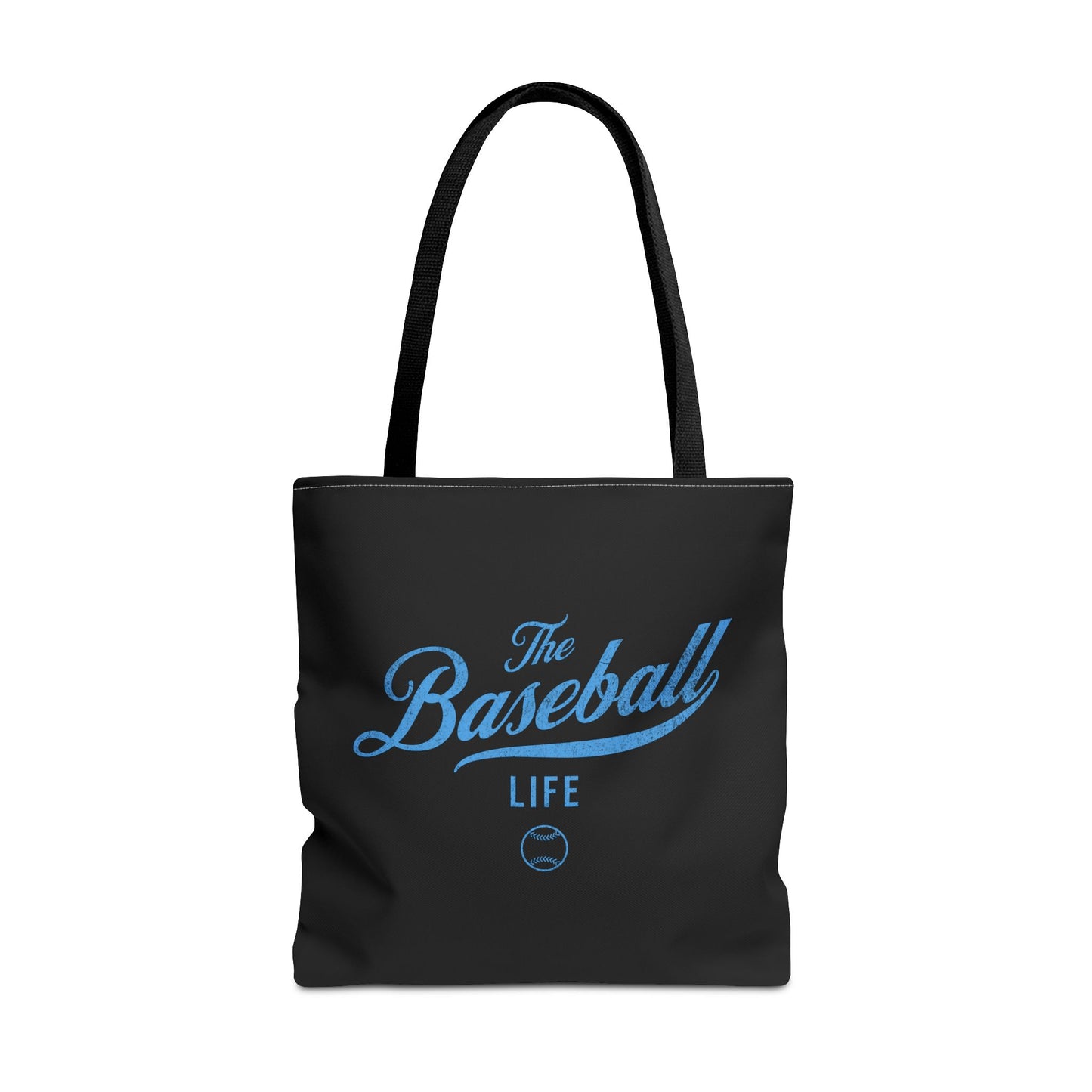 The Baseball Life Tote Bag_Black w Carolina Blue Print