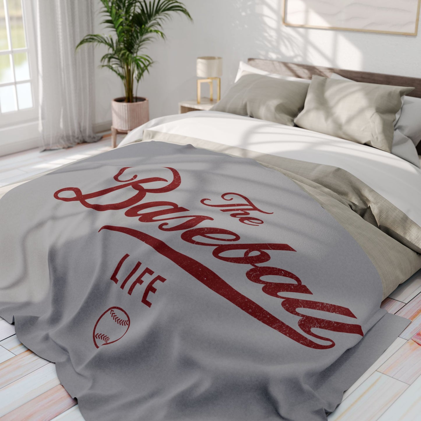 Fleece Blanket_Silver Gray w Maroon Print