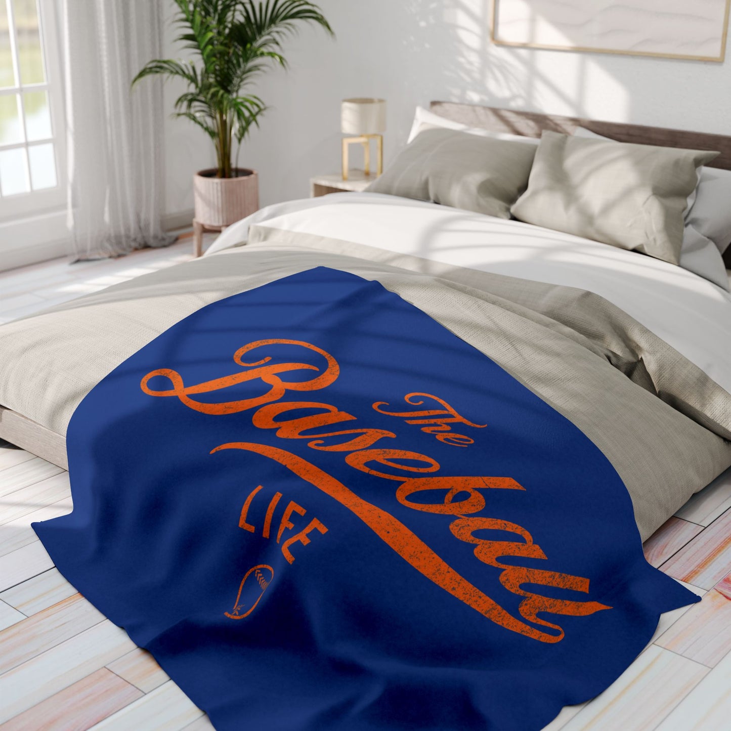 Fleece Blanket_Royal Blue w Orange Print