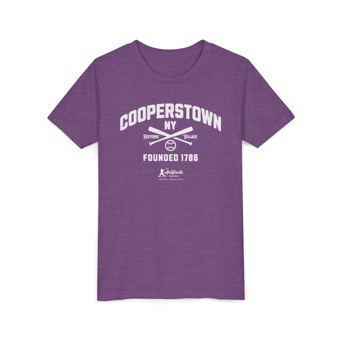 Youth Cooperstown NY White Print_Artifacts Baseball Collection T-Shirt