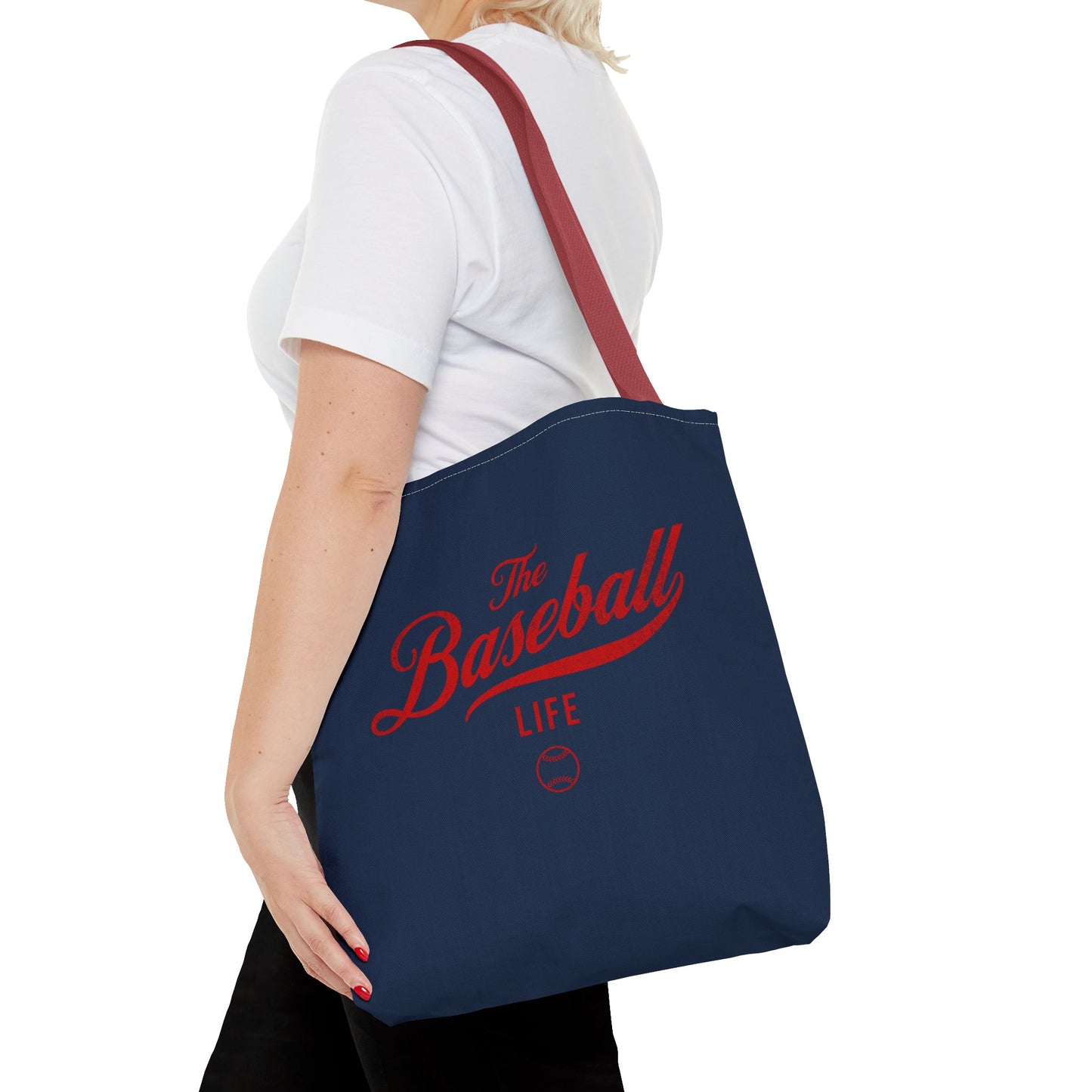 The Baseball Life Tote Bag_Navy w Red Print