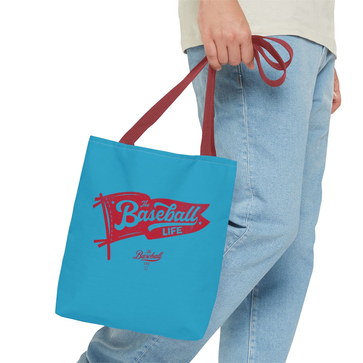 Vintage Pennant Tote Bag_Red Print on Turquoise