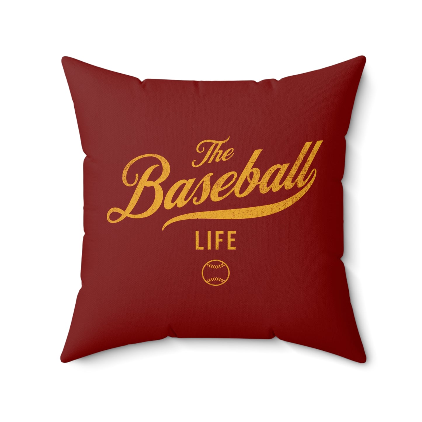 The Baseball Life Accent Pillow_Maroon w Yellow Print