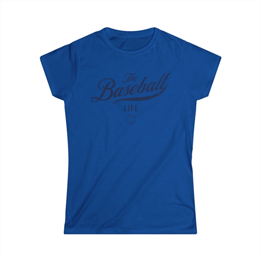 The Baseball Life Classic Script Tee_Women's_Navy Print