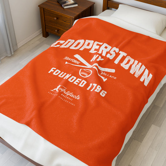 Velveteen Plush Blanket_Artifacts Baseball Collection_Cooperstown NY_Orange