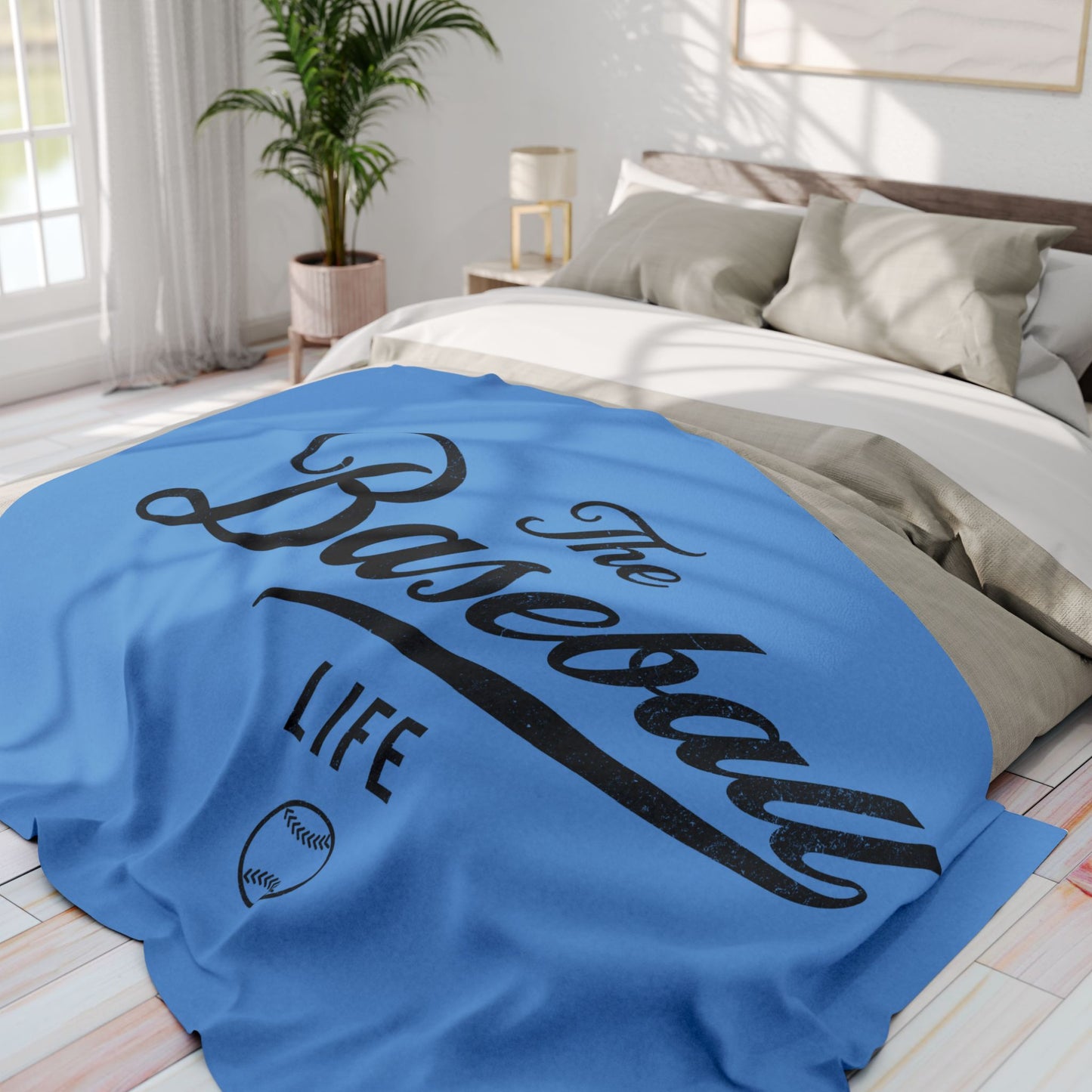 Fleece Blanket_Carolina Blue w Black Print