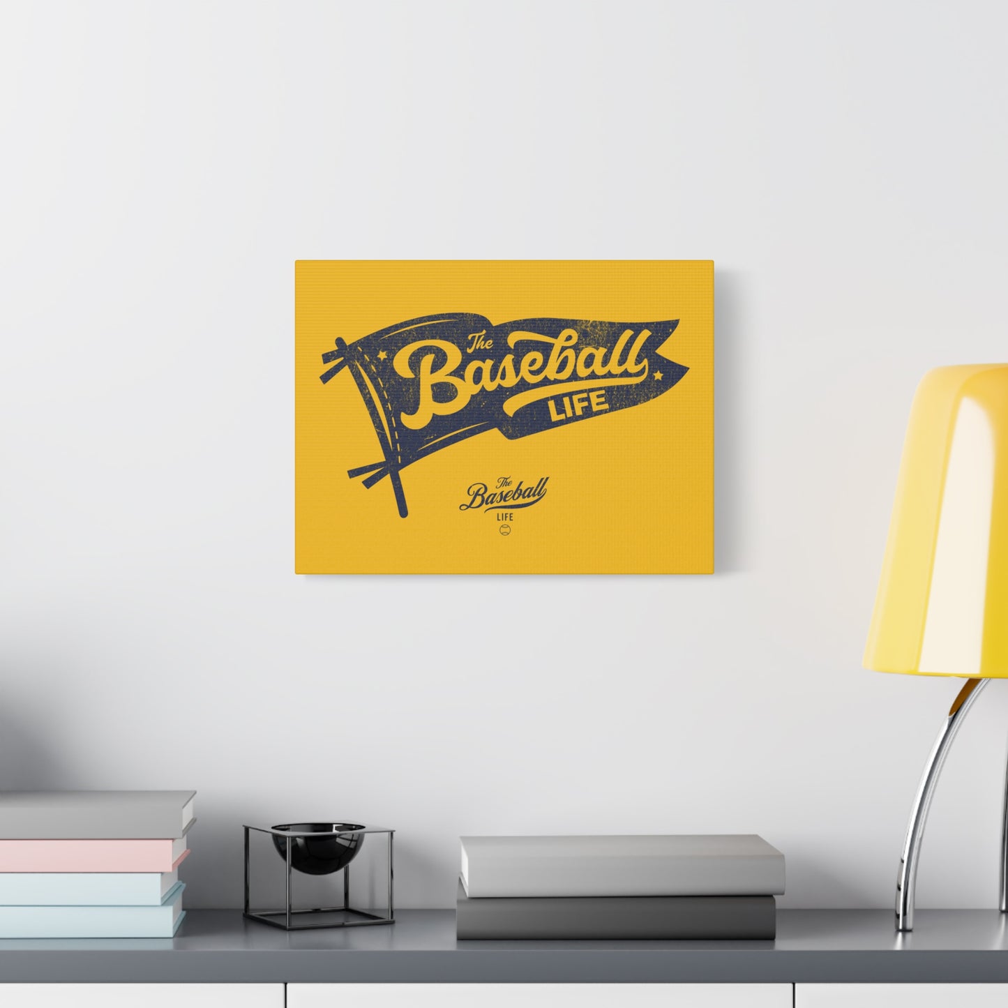 Classic Pennant Wall Art Canvas_Navy Print on Yellow Gold