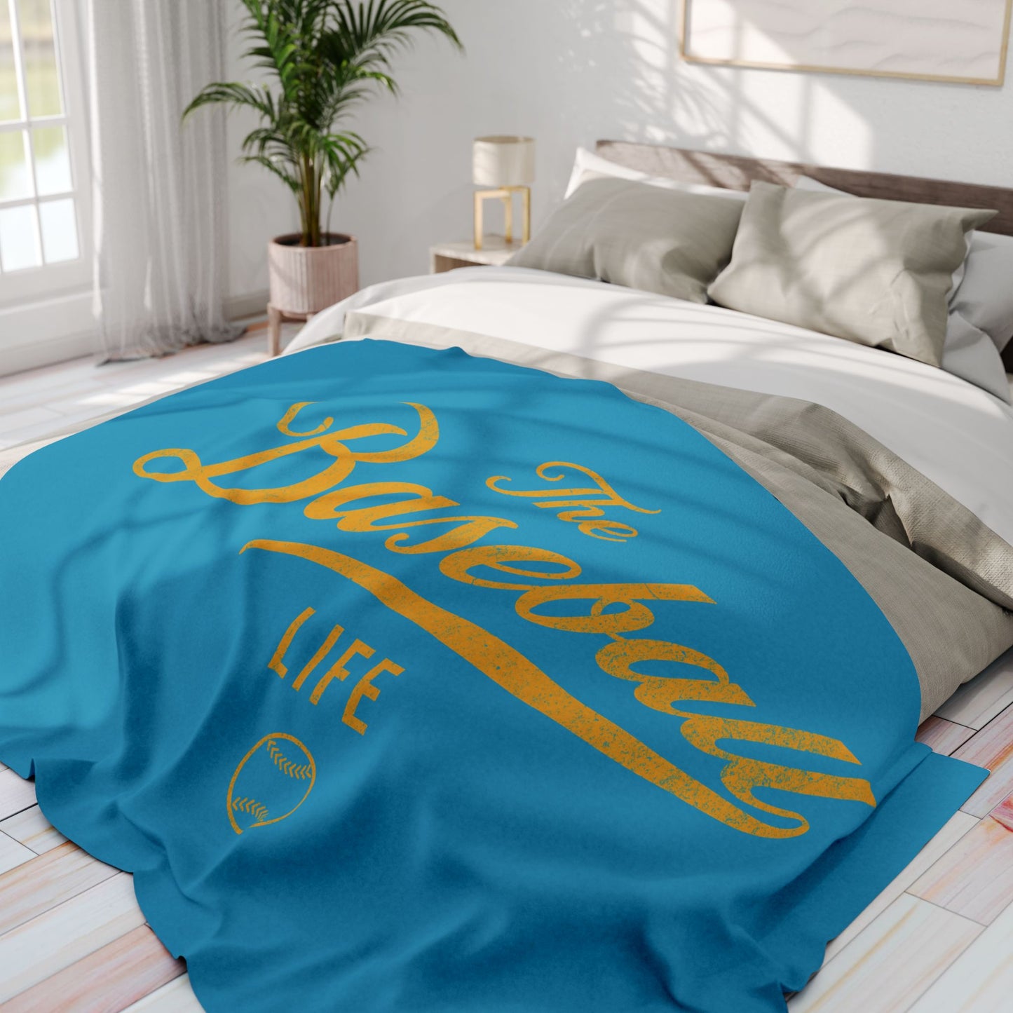 Fleece Blanket_Turquoise w Yellow Gold Print