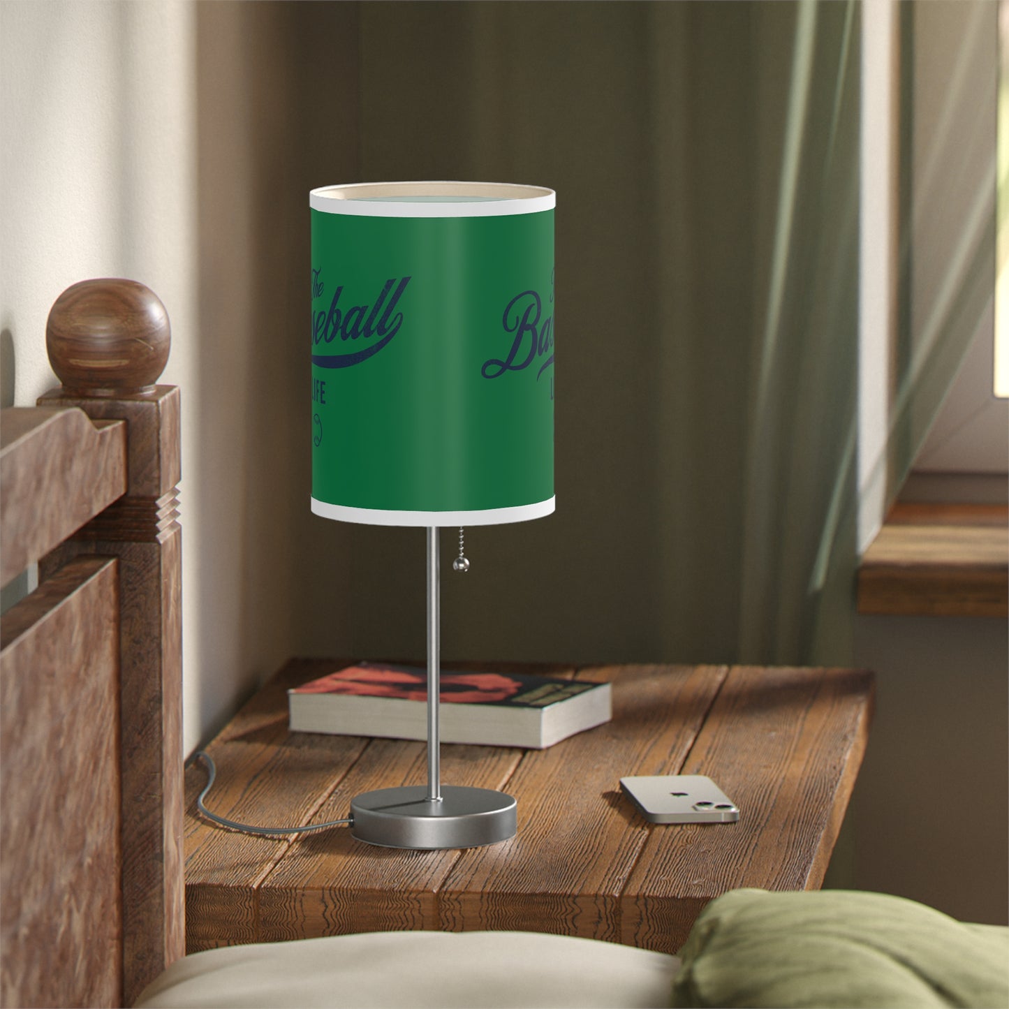 Table Lamp_Green w Navy Print