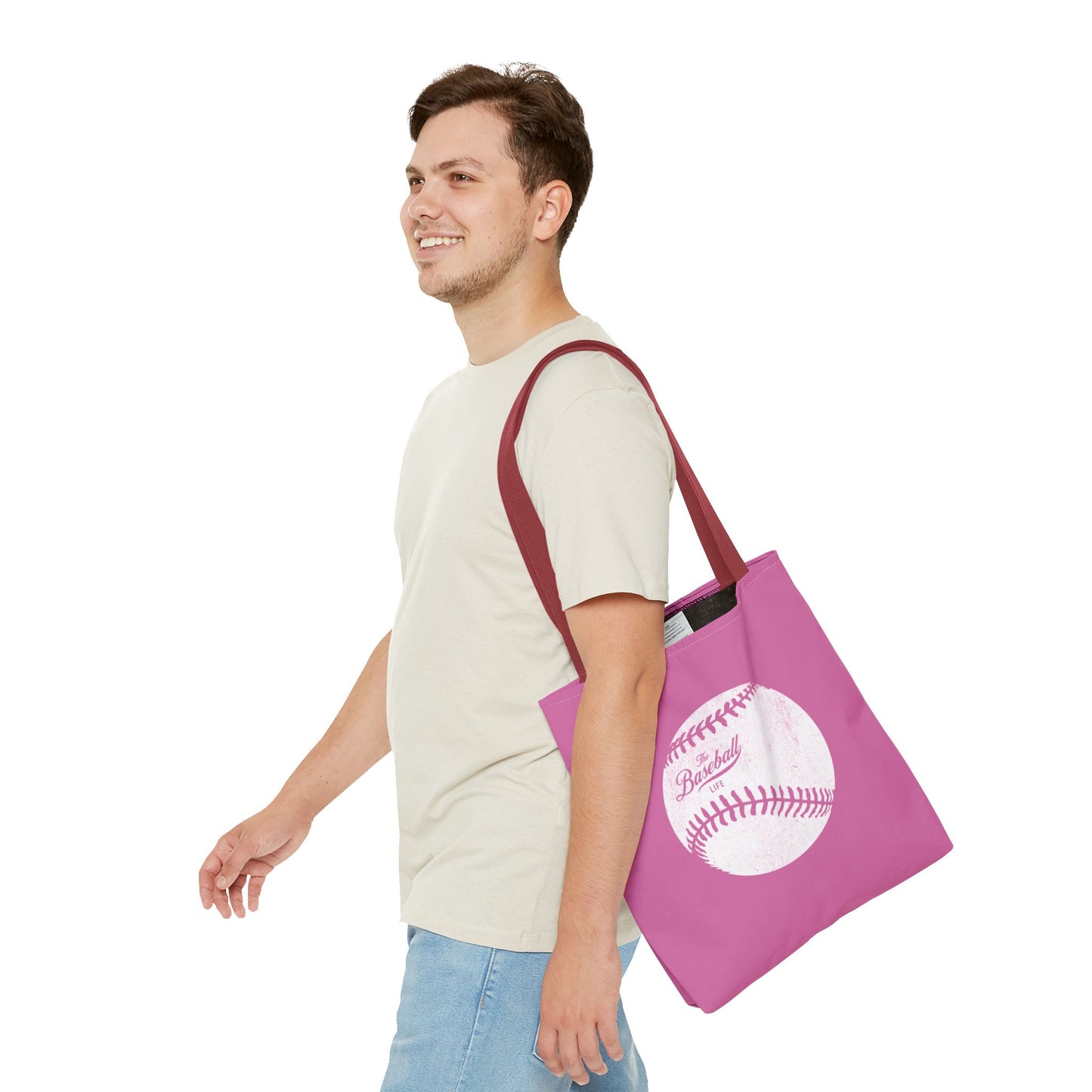 Weathered Baseball Tote Bag_Bubble Gum