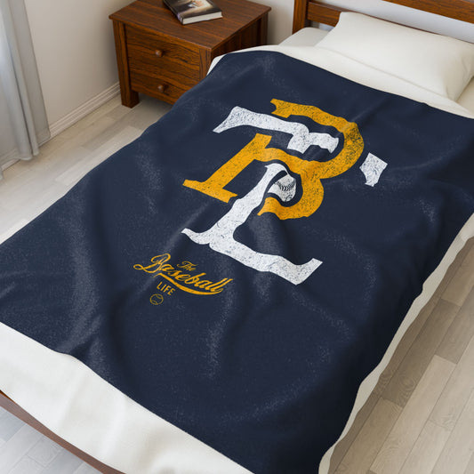 Velveteen Plush Blanket_The Baseball Life Retro Insignia_Navy