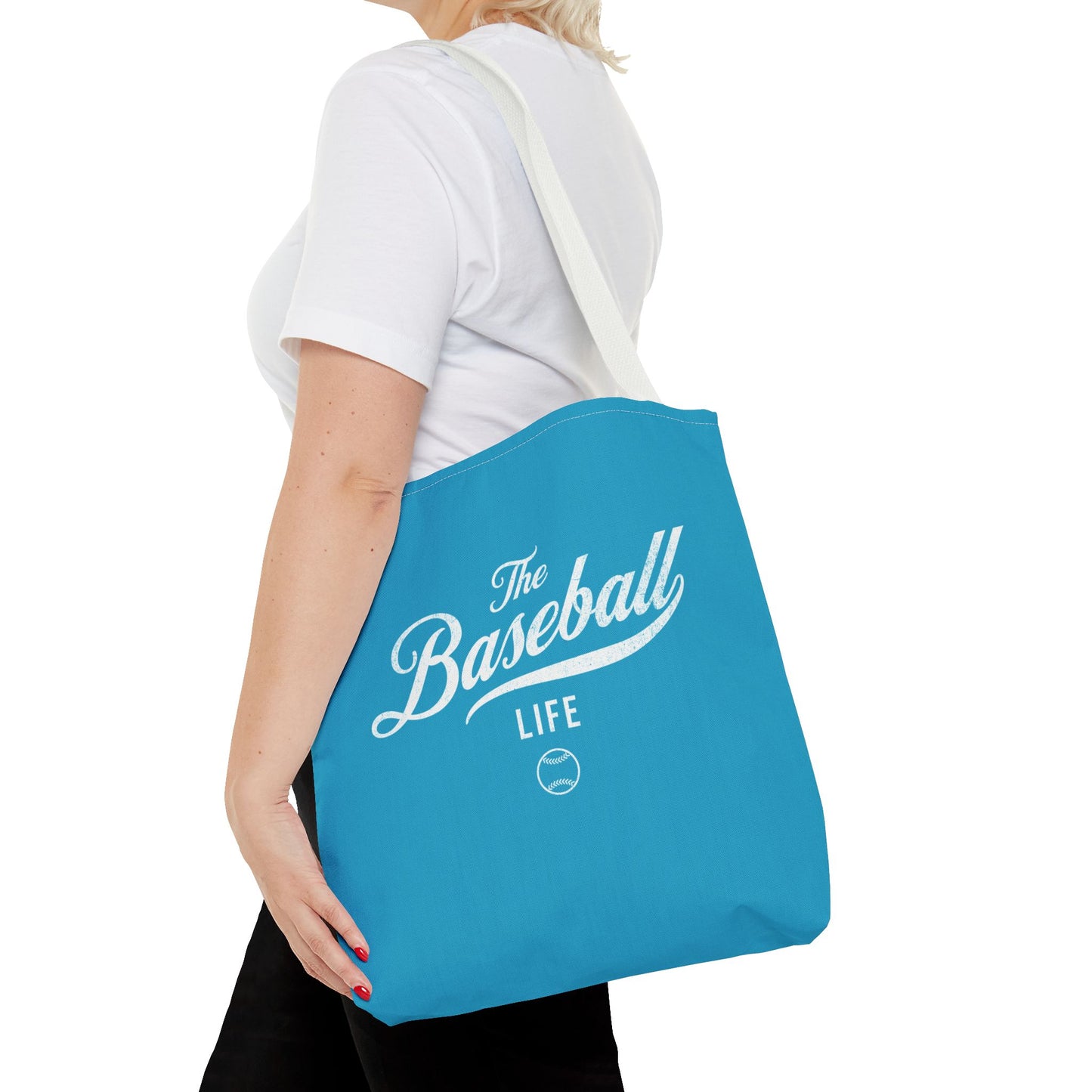 The Baseball Life Tote Bag_Turquoise w White Print