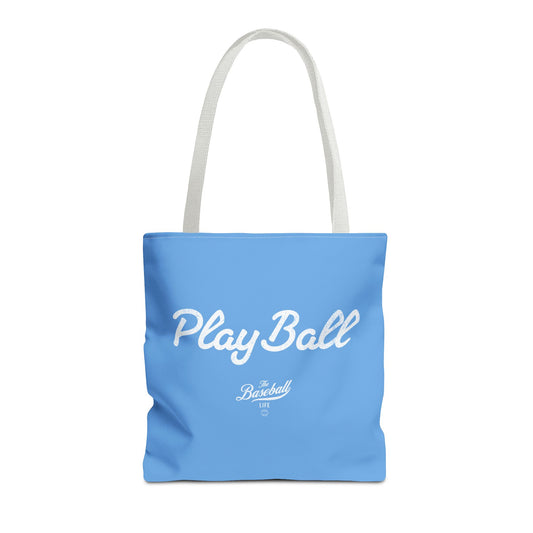 Play Ball Tote Bag_Carolina Blue with White Print