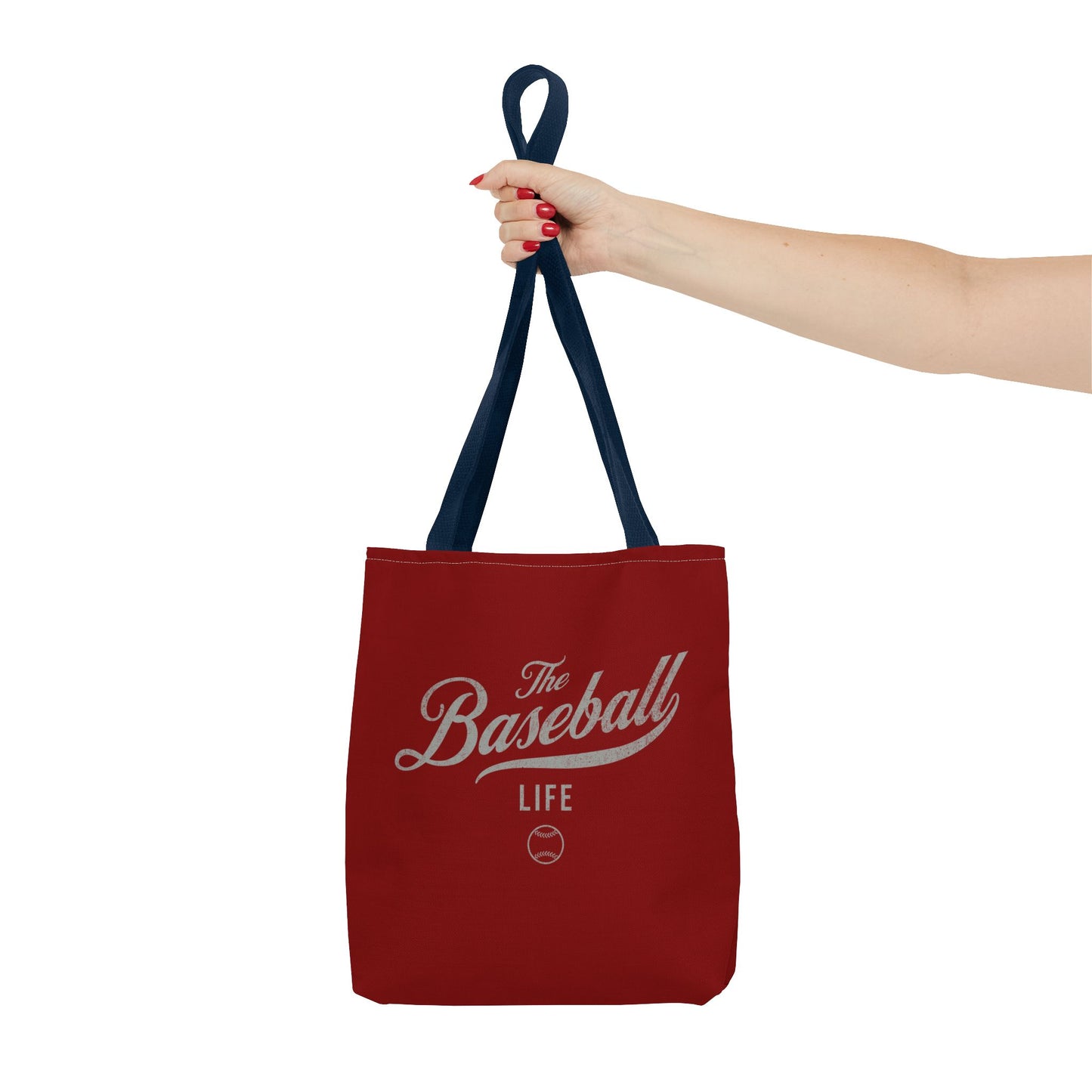 The Baseball Life Tote Bag_Maroon w Silver Gray Print