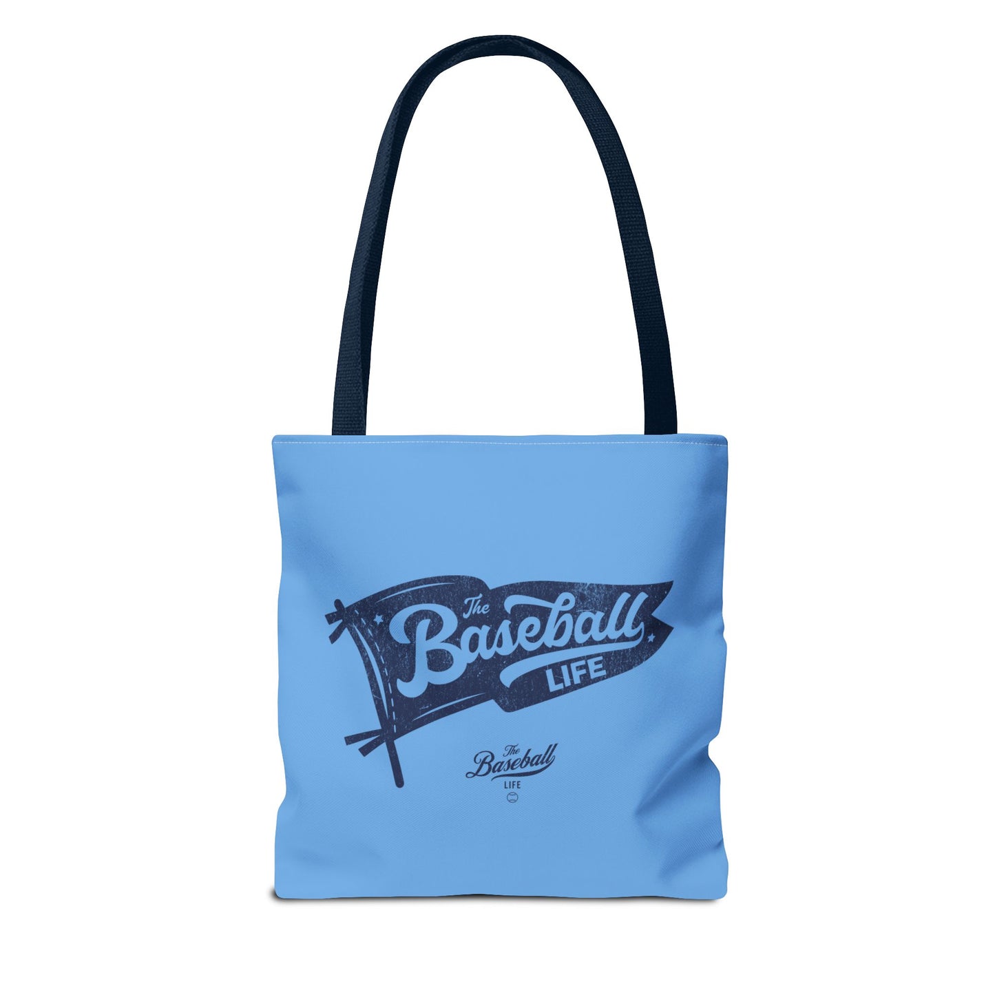 Vintage Pennant Tote Bag_Navy Print on Carolina Blue