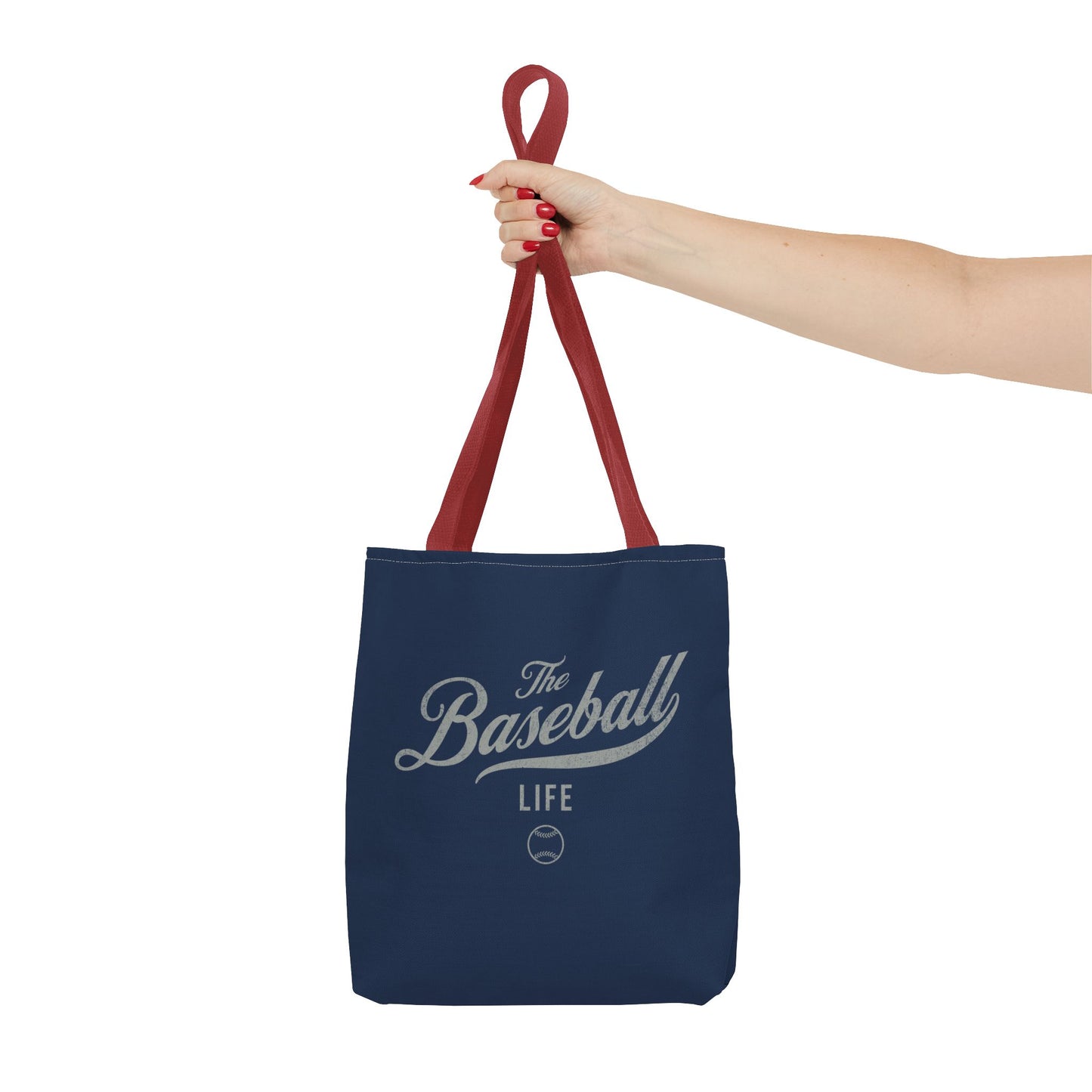 The Baseball Life Tote Bag_Navy w Silver Gray Print