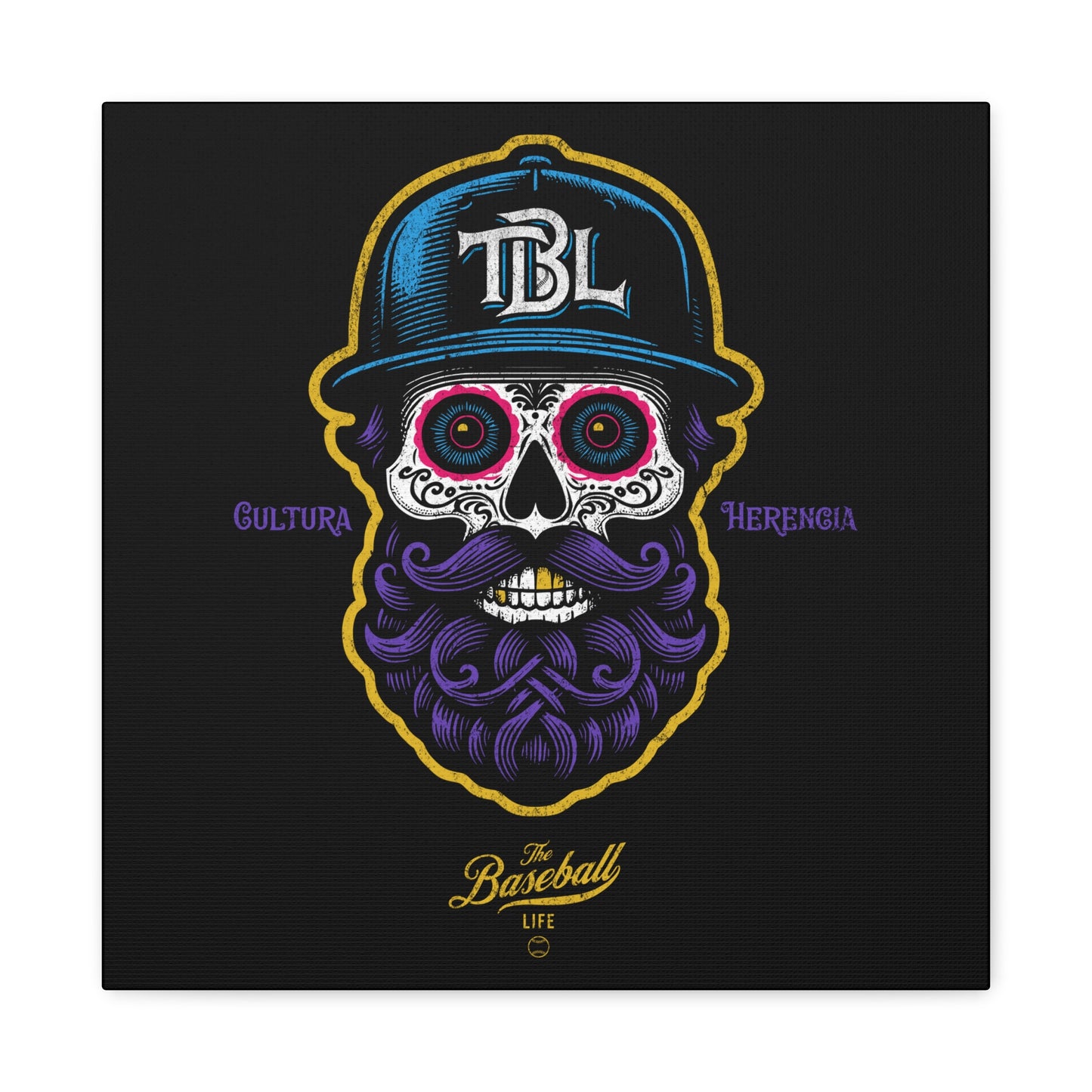 Beisbol Sugar Skull Series_Player 2 Wall Art Canvas_Black