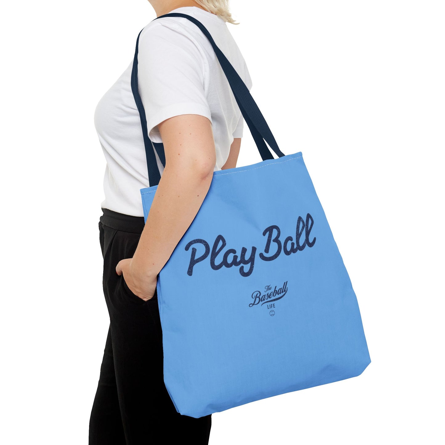 Play Ball Tote Bag_Carolina Blue with Navy Print
