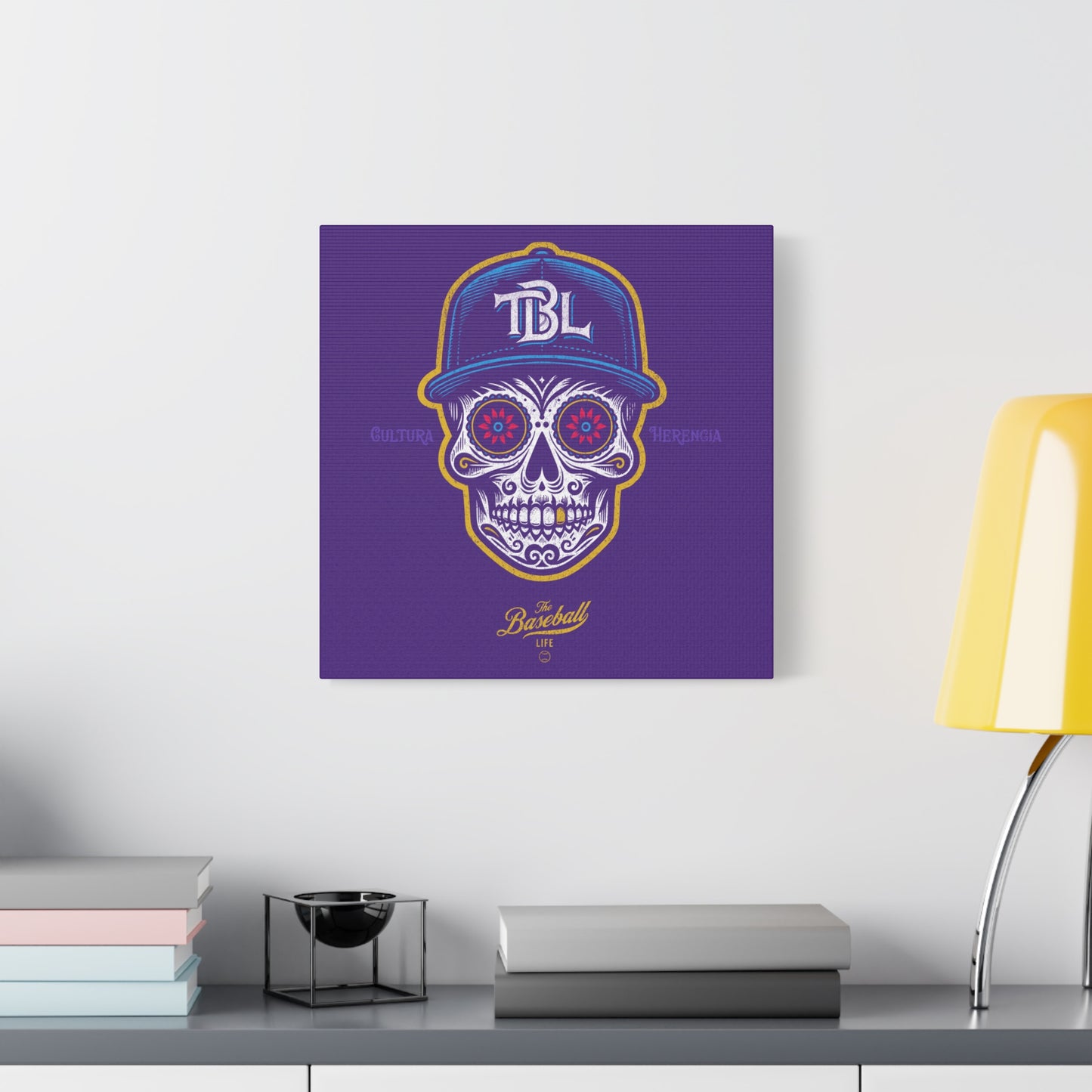 Beisbol Sugar Skull Series_Player 1 Wall Art Canvas_Purple