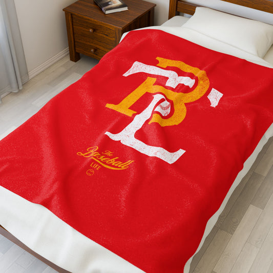 Velveteen Plush Blanket_The Baseball Life Retro Insignia_Bright Red