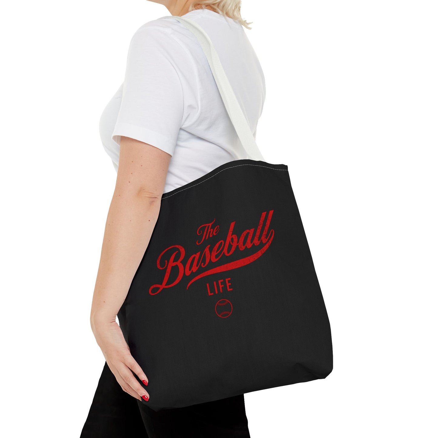 The Baseball Life Tote Bag_Black w Red Print