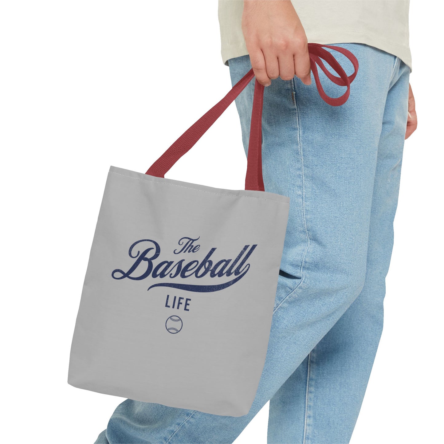 The Baseball Life Tote Bag_Gray w Navy Print