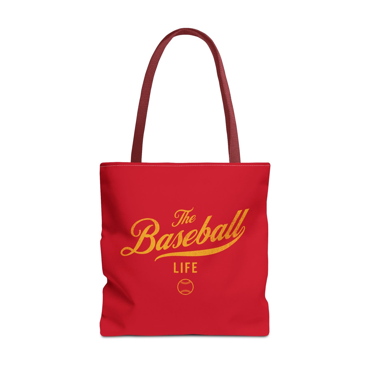 The Baseball Life Tote Bag_Red w Yellow Gold Print
