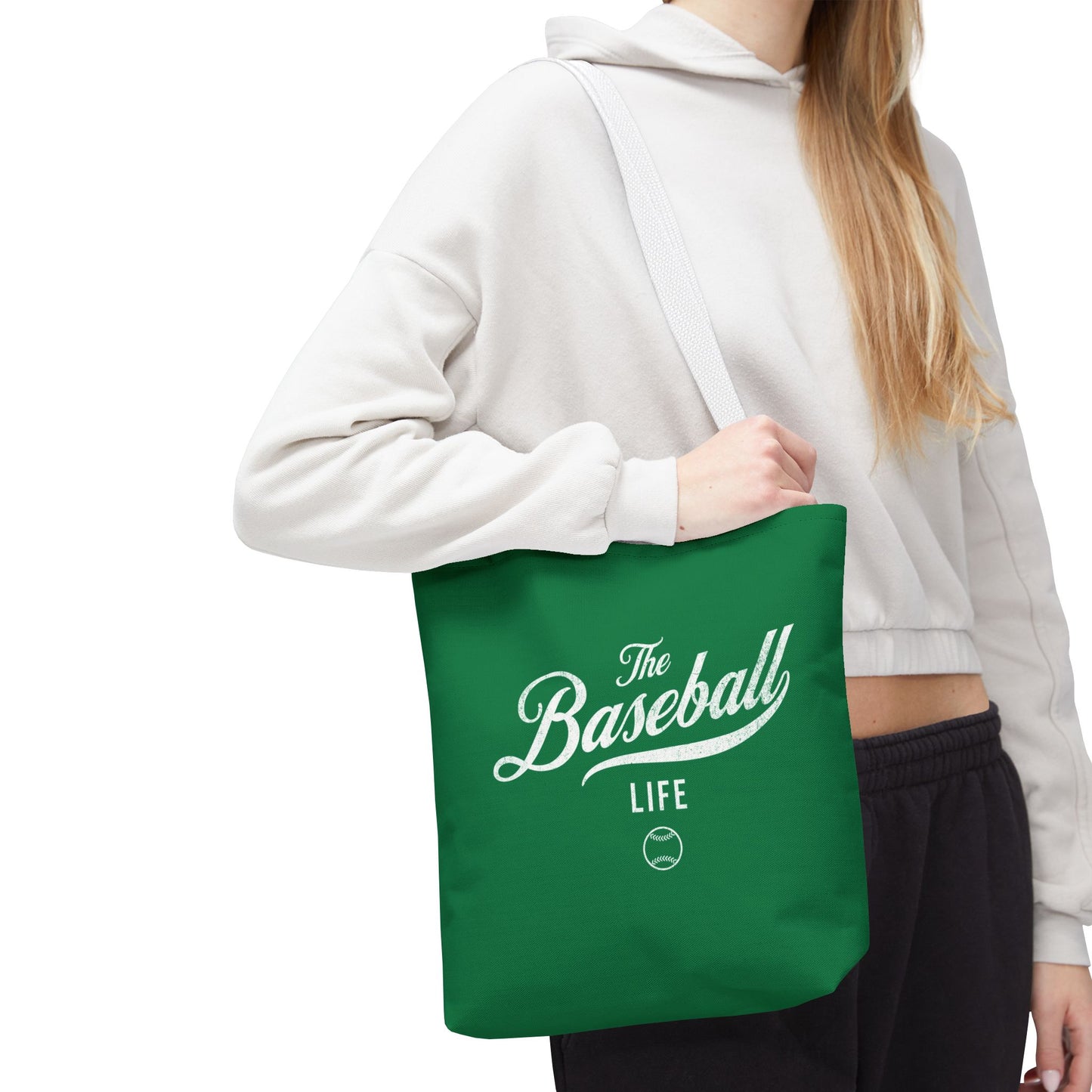 The Baseball Life Tote Bag_Green w White Print