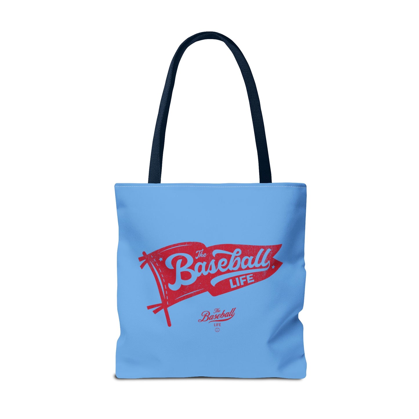 Vintage Pennant Tote Bag_Red Print on Carolina Blue