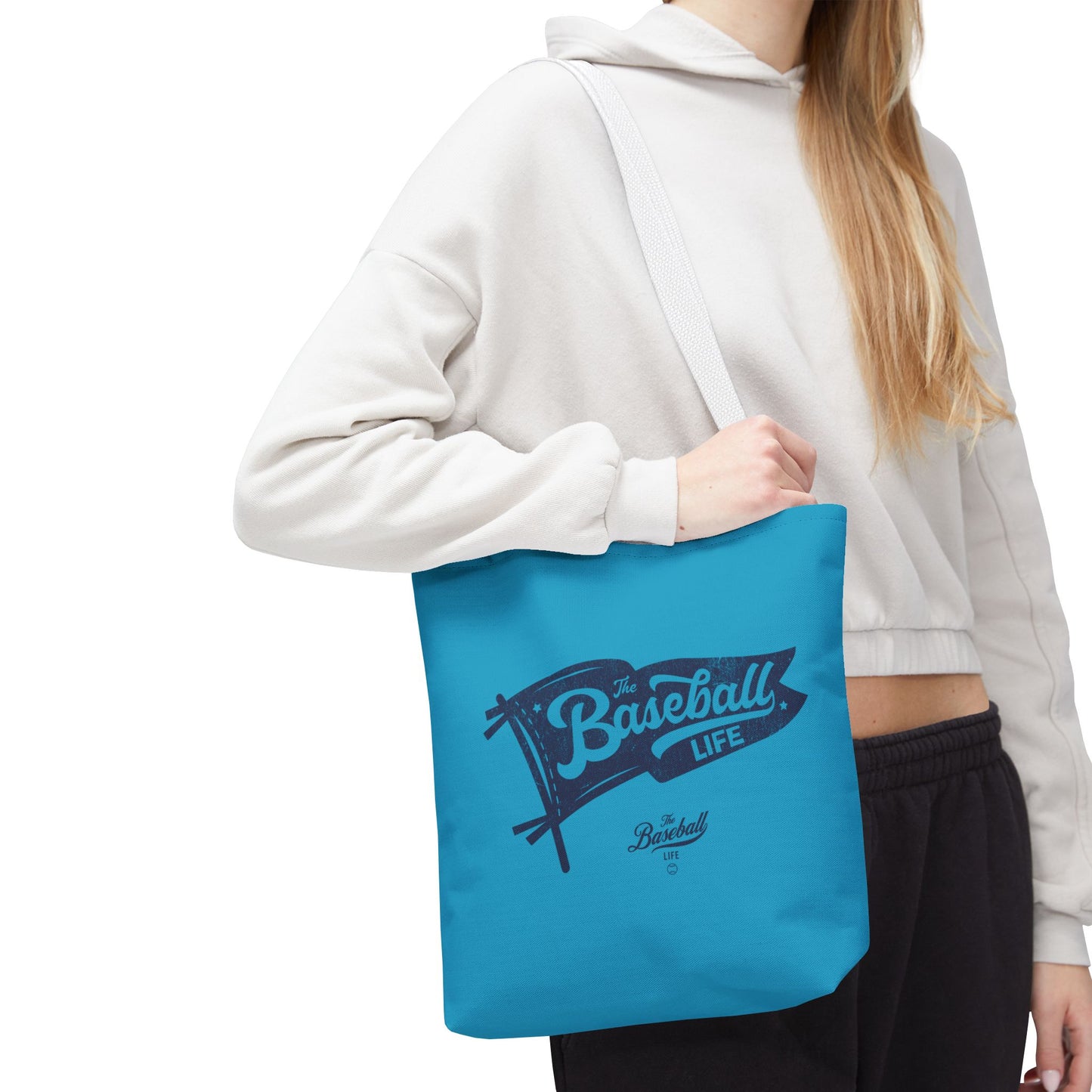 Vintage Pennant Tote Bag_Navy Print on Turquoise