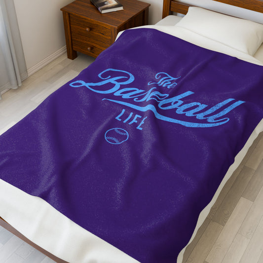 Velveteen Plush Blanket_Purple with Carolina Blue Print
