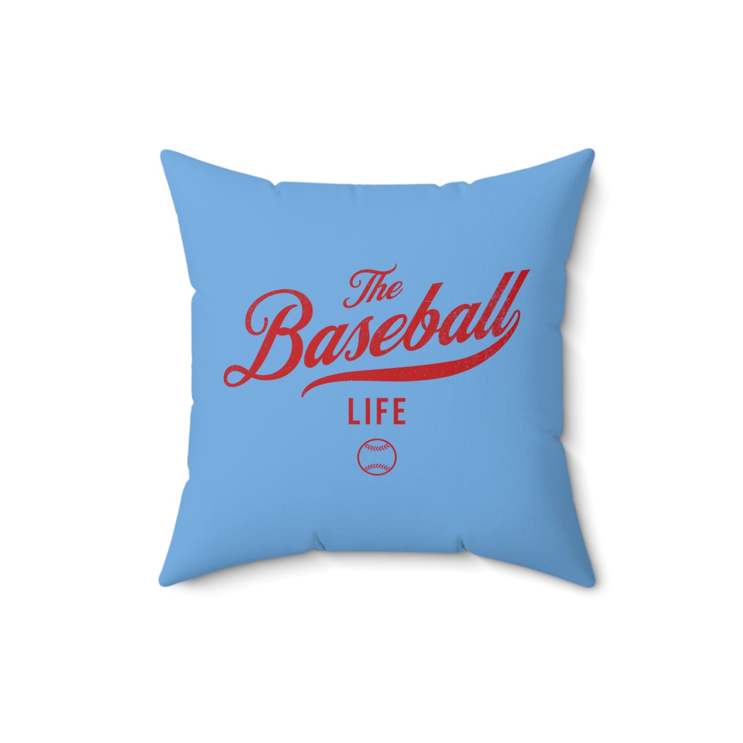 The Baseball Life Accent Pillow_Carolina Blue w Red Print