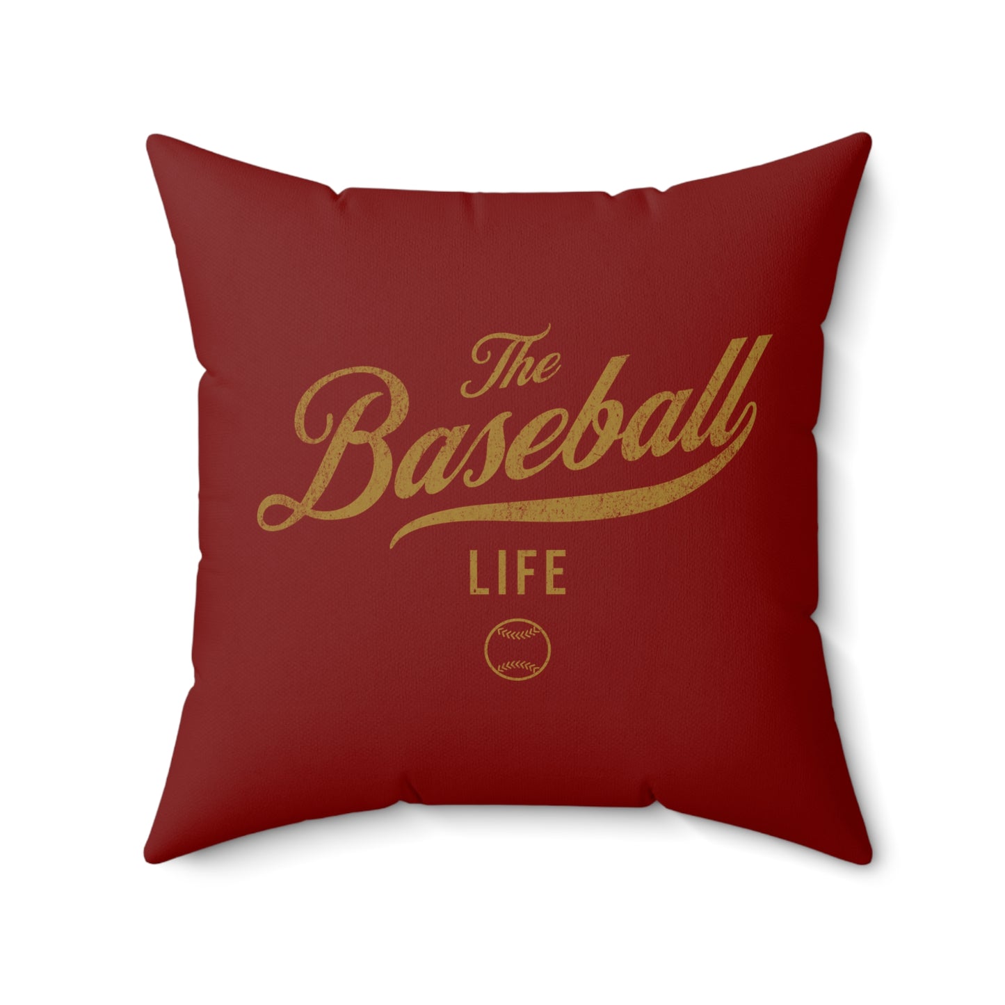 The Baseball Life Accent Pillow_Maroon w Old Gold Print