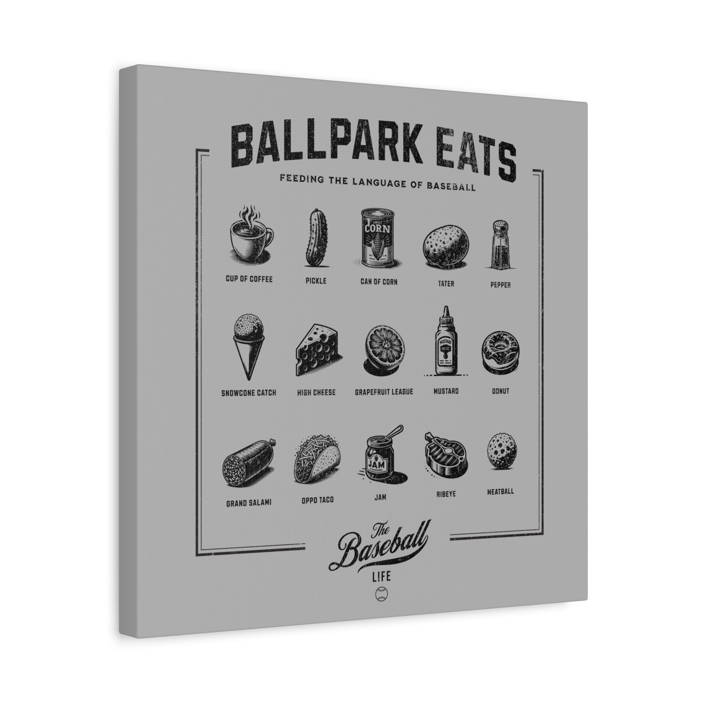 Ballpark Eats_Feeding the Language of Baseball Wall Art Canvas_Silver Gray