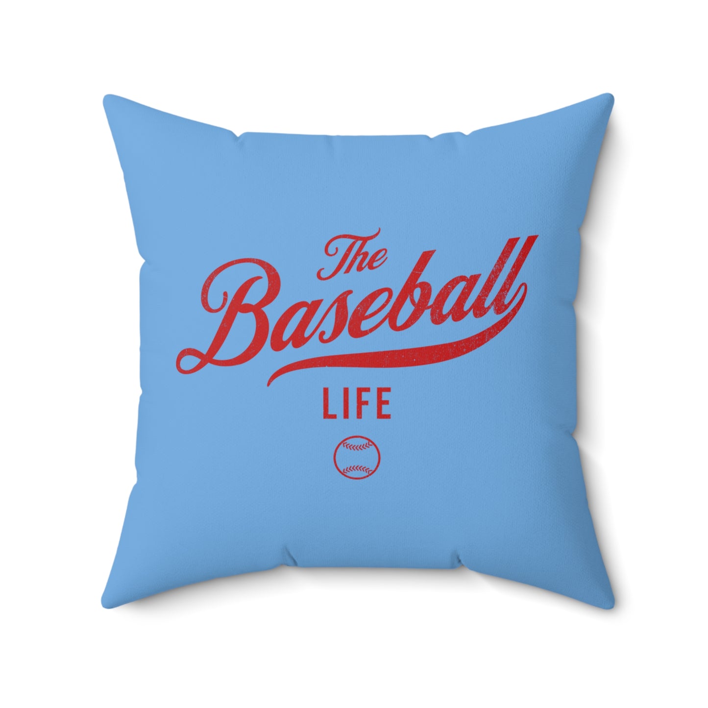 The Baseball Life Accent Pillow_Carolina Blue w Red Print