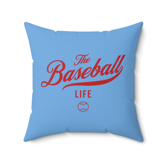 The Baseball Life Accent Pillow_Carolina Blue w Red Print
