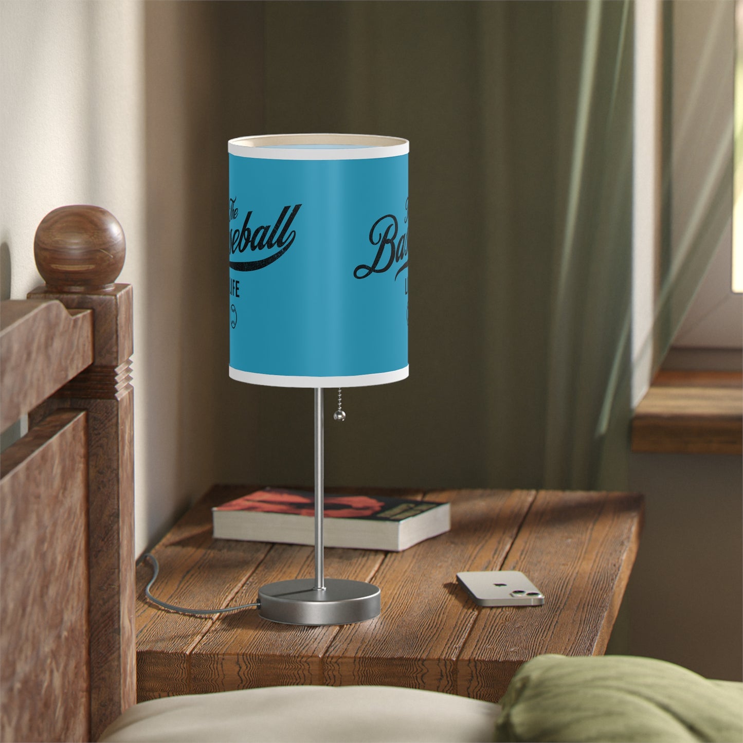 Table Lamp_Turquoise w Black Print