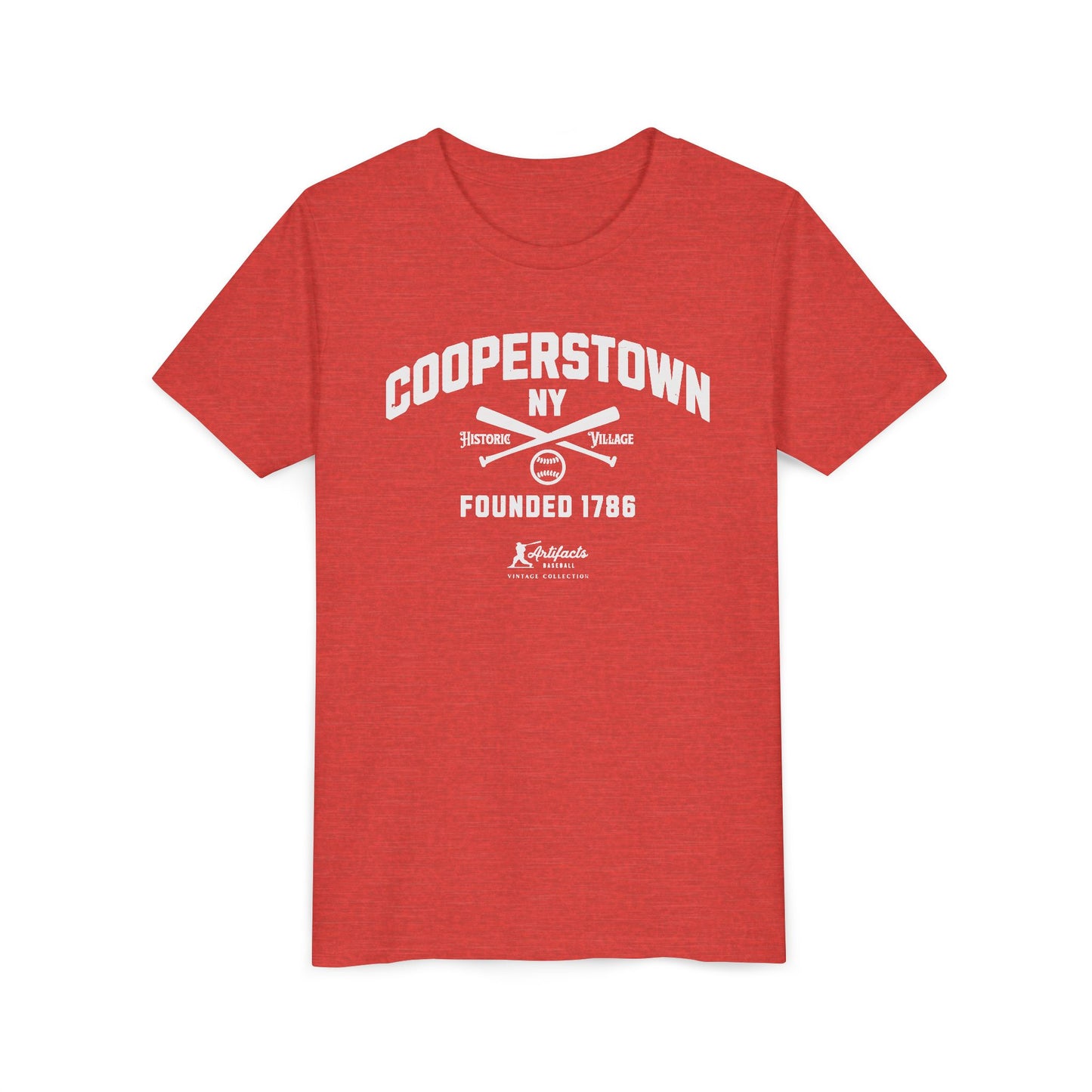 Youth Cooperstown NY White Print_Artifacts Baseball Collection T-Shirt