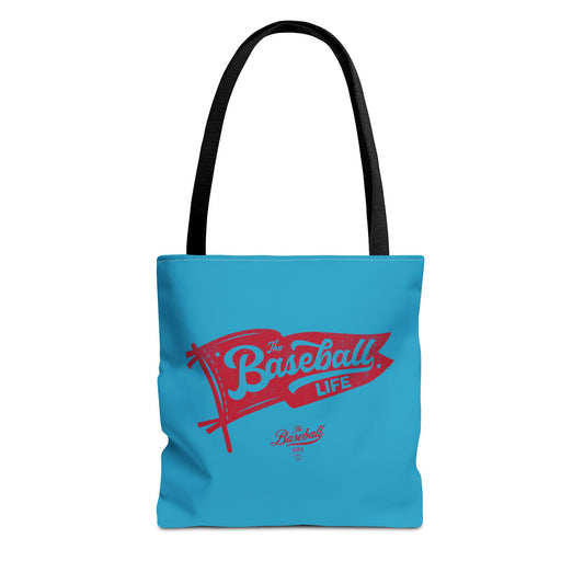 Vintage Pennant Tote Bag_Red Print on Turquoise