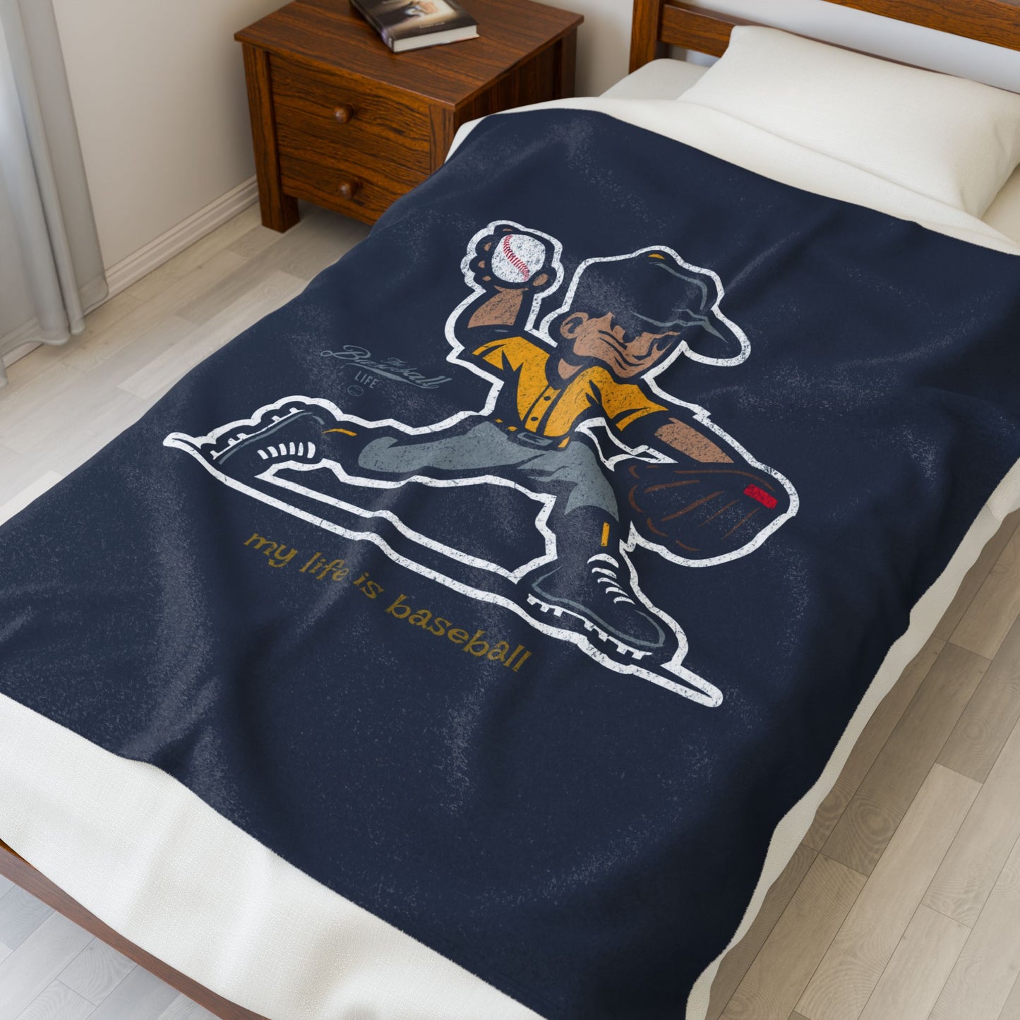 Velveteen Plush Blanket_My Life Is Baseball YellowGold Jersey