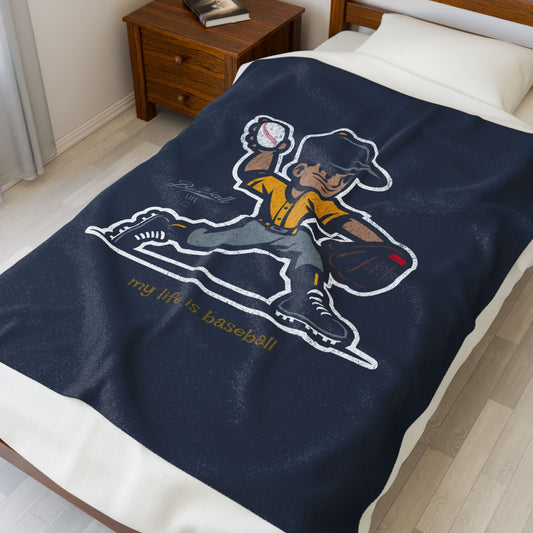 Velveteen Plush Blanket_My Life Is Baseball YellowGold Jersey