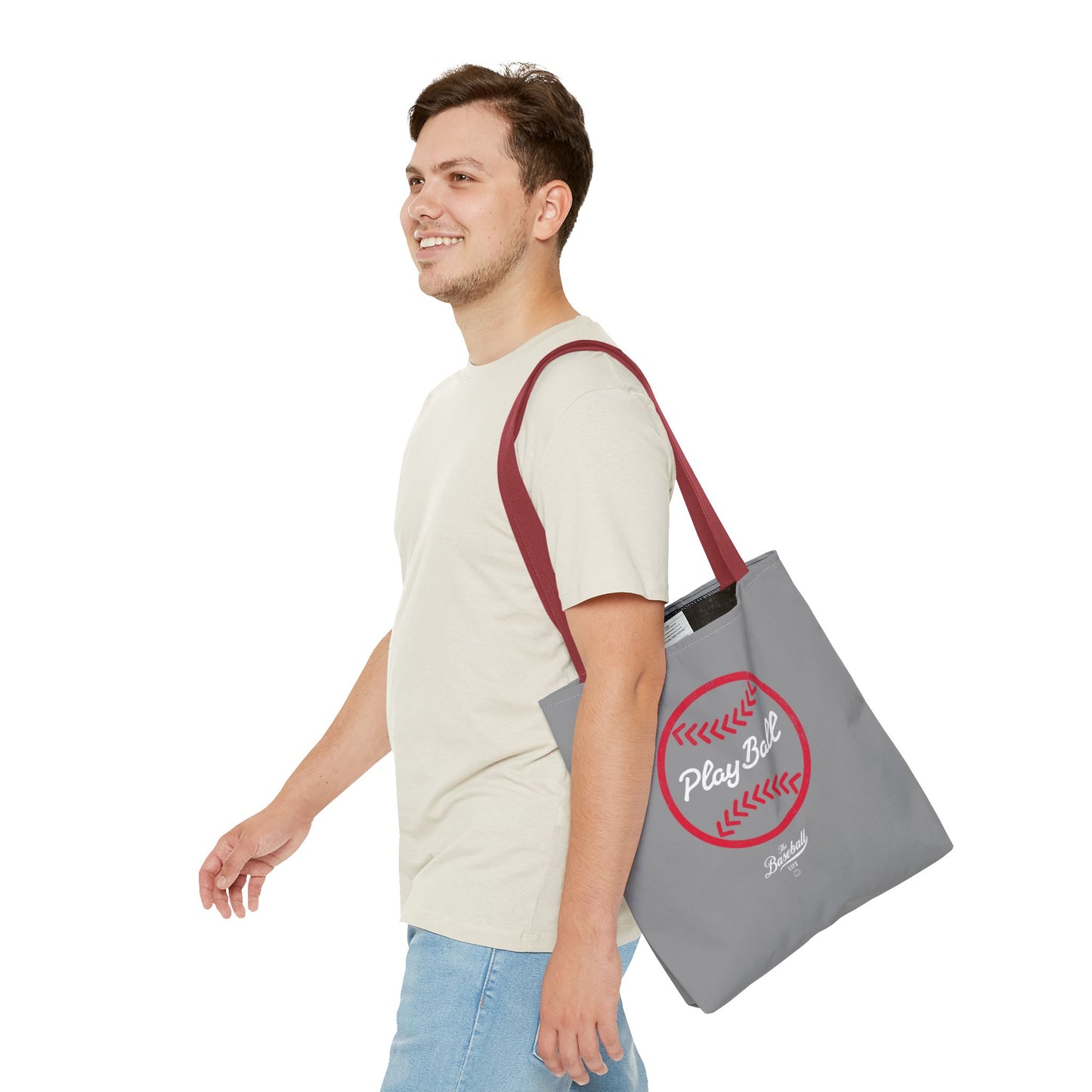 Baseball Icon Play Ball Tote Bag_Gray