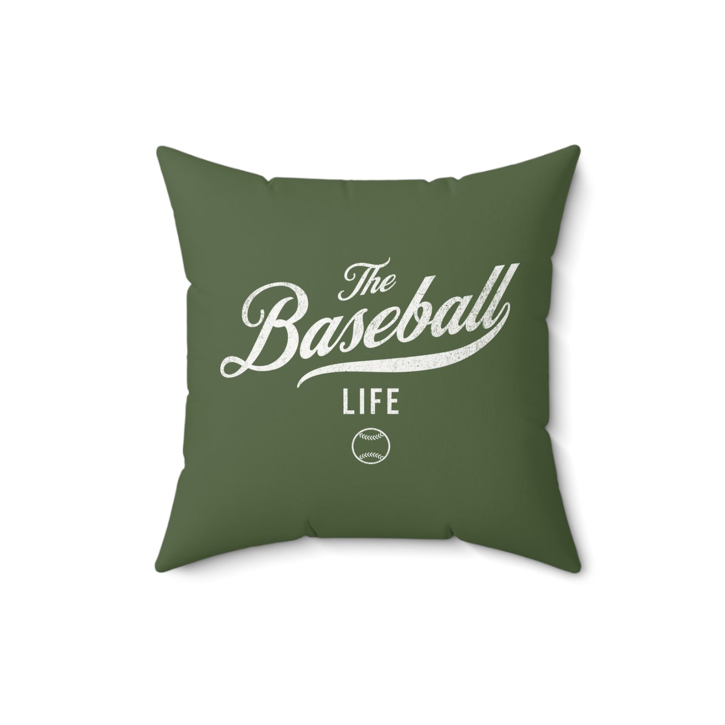 The Baseball Life Accent Pillow_Military Green w White Print