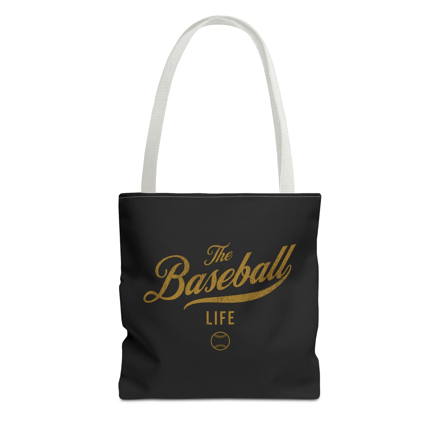 The Baseball Life Tote Bag_Black w Old Gold Print