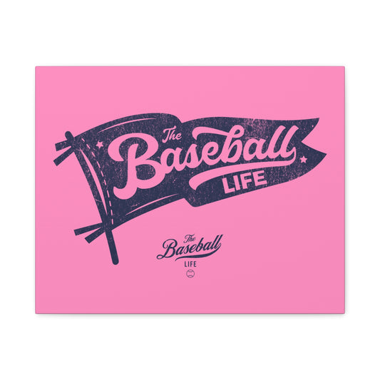 Classic Pennant Wall Art Canvas_Navy Print on Bubble Gum Pink