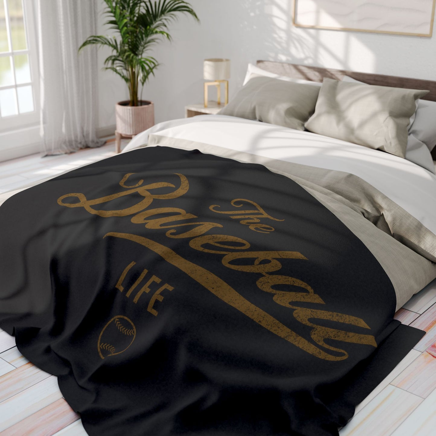 Fleece Blanket_Black w Old Gold Print